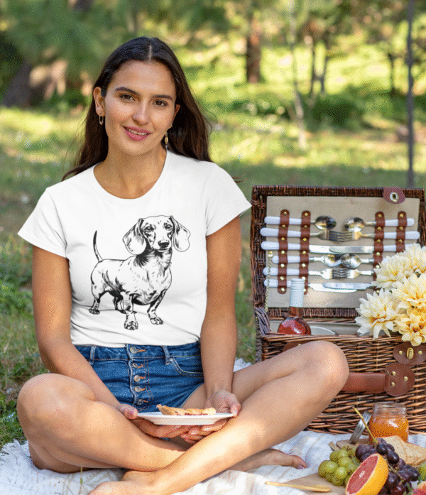 perro salchicha blanco Camiseta básica para mujer